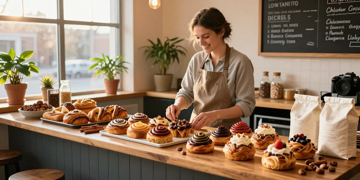 Freshly baked goods Calgary showcased in a cozy bakery with cinnamon buns and ingredients.